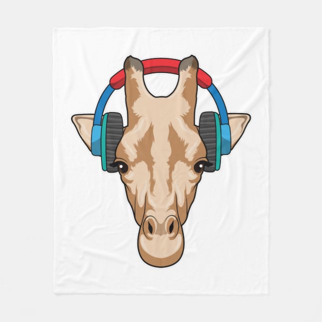 Giraffe at Music with Headphone Fleece Blanket (Front)