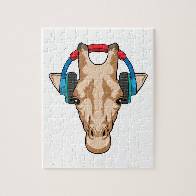 Giraffe at Music with Headphone Jigsaw Puzzle (Vertical)