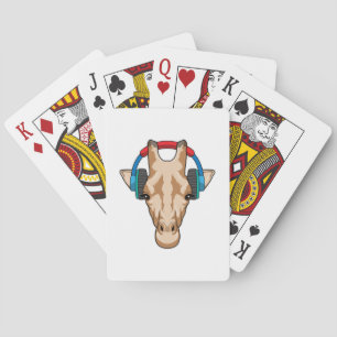 Giraffe at Music with Headphone Playing Cards