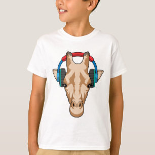 Giraffe at Music with Headphone T-Shirt