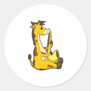 Giraffe at Music with Saxophone.PNG Classic Round Sticker