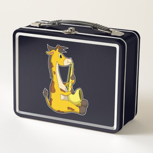 Giraffe at Music with Saxophone.PNG Metal Lunch Box (Front)