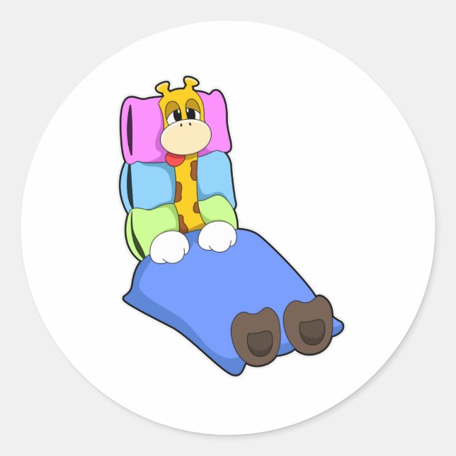 Giraffe at Sleeping with Blanket & Pillow Classic Round Sticker (Front)