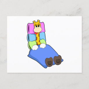 Giraffe at Sleeping with Blanket & Pillow Postcard