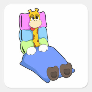 Giraffe at Sleeping with Blanket & Pillow Square Sticker