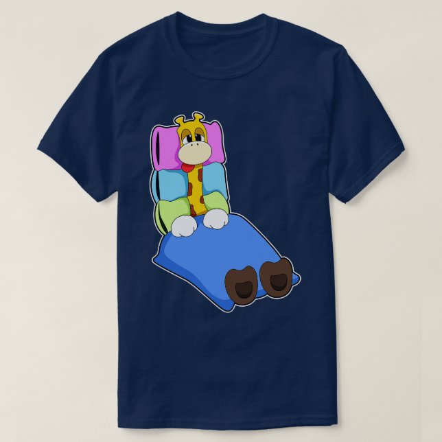 Giraffe at Sleeping with Blanket Pillow T-Shirt (Design Front)