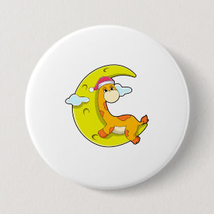Giraffe at Sleeping with Moon 3 Inch Round Button