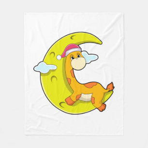 Giraffe at Sleeping with Moon Fleece Blanket
