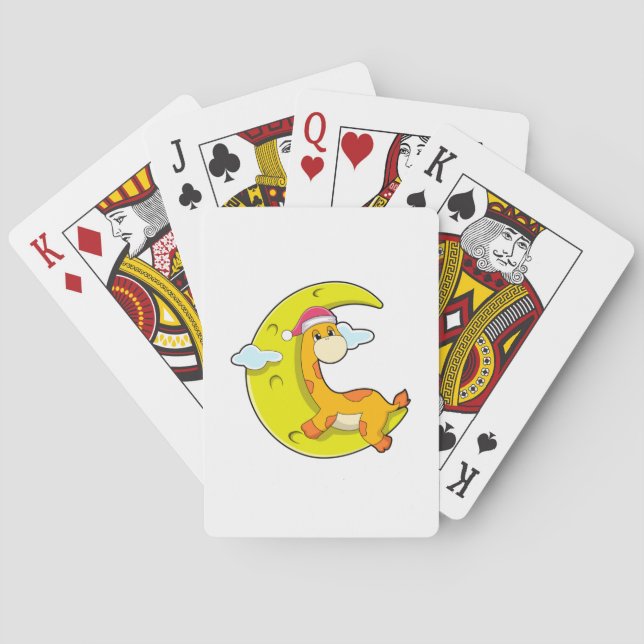 Giraffe at Sleeping with Moon Playing Cards (Back)