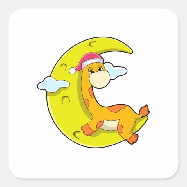 Giraffe at Sleeping with Moon Square Sticker (Front)