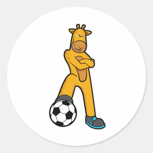 Giraffe at Sports with Soccer ball Classic Round Sticker (Front)