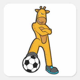 Giraffe at Sports with Soccer ball Square Sticker