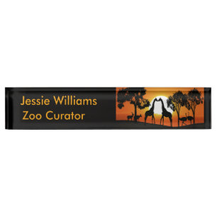 Giraffe at sunset nameplate