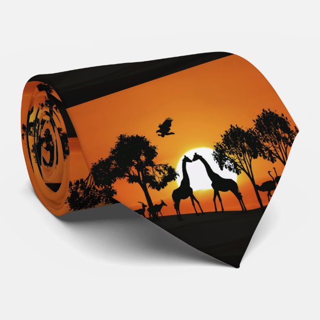 Giraffe at sunset tie (Rolled)