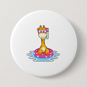 Giraffe at Swimming with Snorkel 3 Inch Round Button