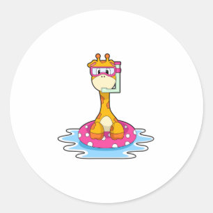 Giraffe at Swimming with Snorkel Classic Round Sticker