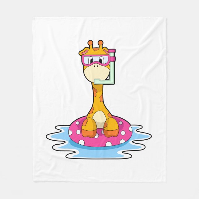 Giraffe at Swimming with Snorkel Fleece Blanket (Front)