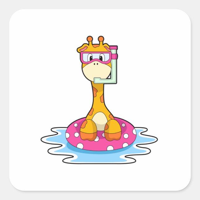 Giraffe at Swimming with Snorkel Square Sticker (Front)