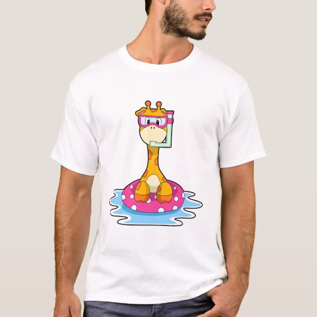Giraffe at Swimming with Snorkel T-Shirt (Front)