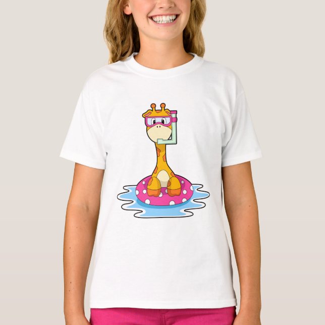 Giraffe at Swimming with Snorkel T-Shirt (Front)
