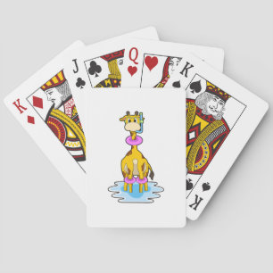 Giraffe at Swimming with Swim ring Playing Cards