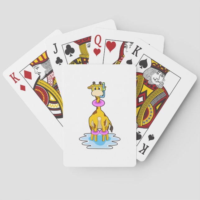 Giraffe at Swimming with Swim ring Playing Cards (Back)