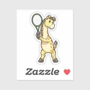 Giraffe at Tennis with Tennis racket