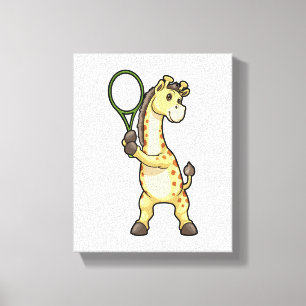 Giraffe at Tennis with Tennis racket Canvas Print