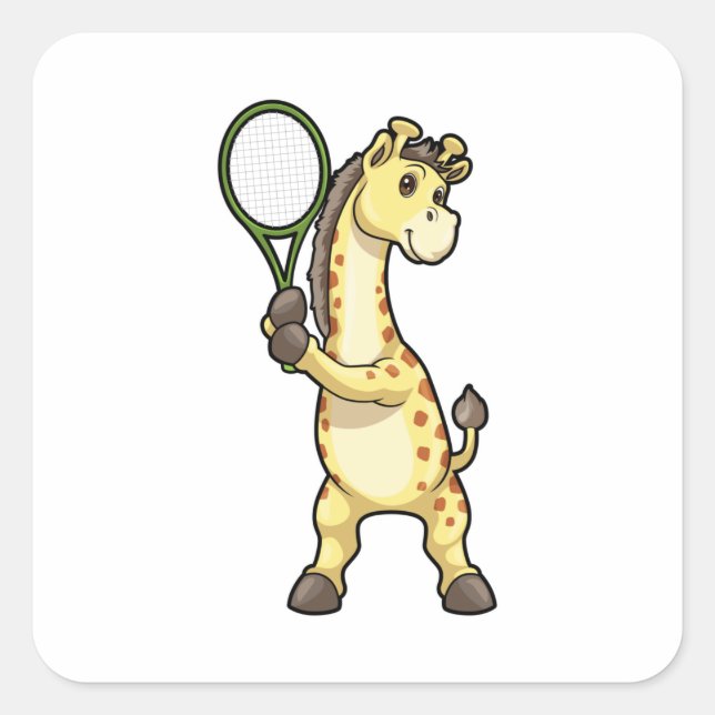 Giraffe at Tennis with Tennis racket Square Sticker (Front)