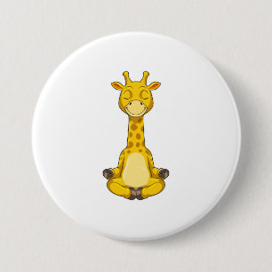 Giraffe at Yoga Meditation 3 Inch Round Button
