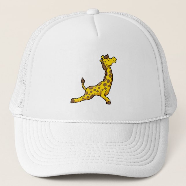 Giraffe at Yoga Stretching exercises Leg Trucker Hat (Front)