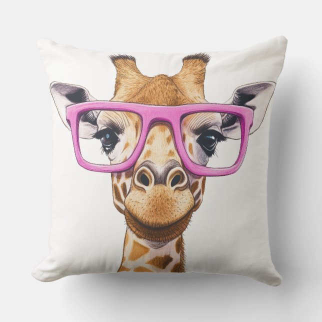 Giraffe avec lunettes roses Jeter oreiller (Recto)