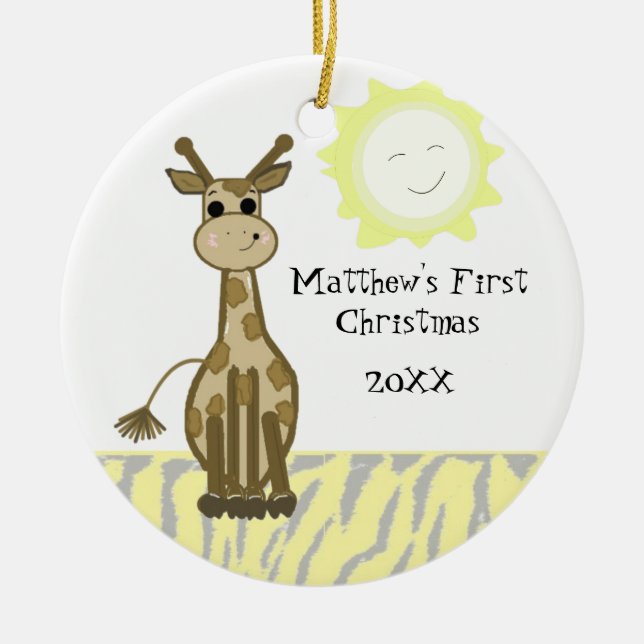 Giraffe Baby First Christmas Ceramic Ornament (Front)