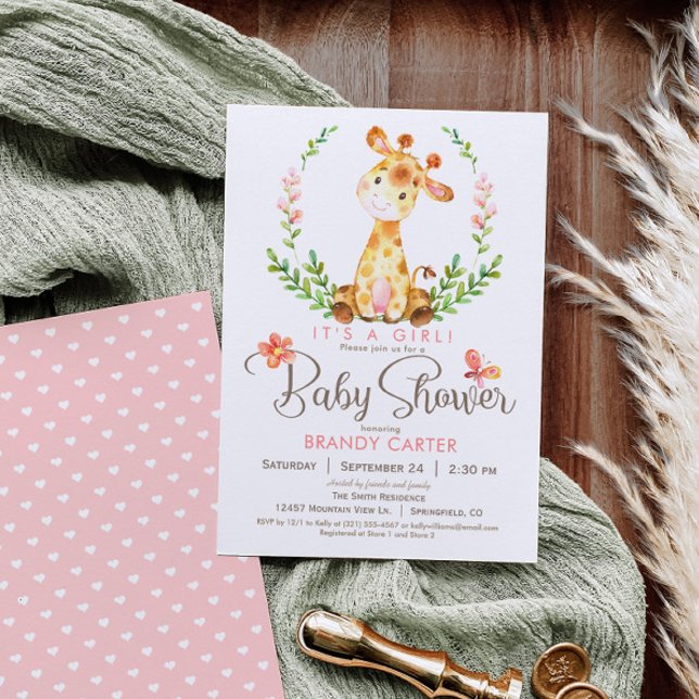 Giraffe Baby Shower, Girl Invitation (Creator Uploaded)
