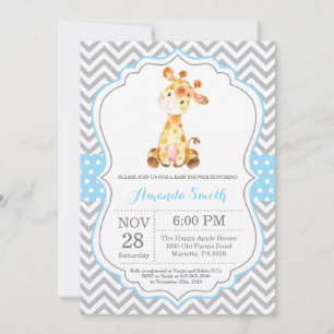Giraffe Baby Shower Invitation Blue and Grey
