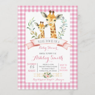 Giraffe baby shower invitation fille rose