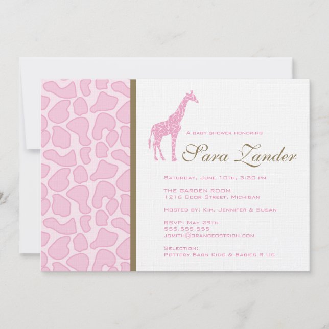 Giraffe Baby Shower Invitation - Girl (Front)