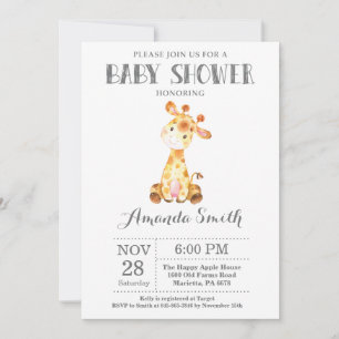 Giraffe Baby Shower Invitation Grey
