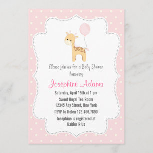 Giraffe Baby Shower Invitation Pink