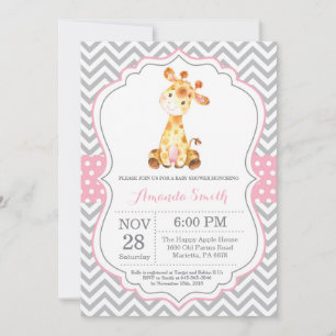 Giraffe Baby Shower Invitation Pink and Grey