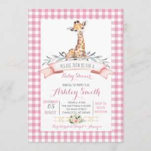 Giraffe baby shower invitation pink girl