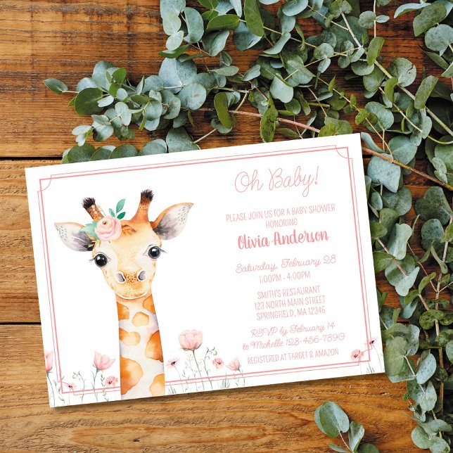 Giraffe Baby Shower Invitation, Pink Girl Giraffe  Invitation (Creator Uploaded)