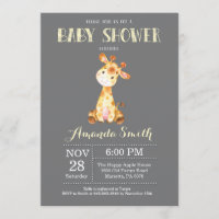 Giraffe Baby Shower Invitation Yellow and Grey