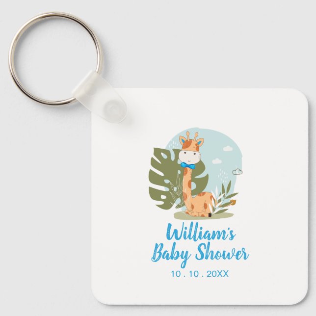 Giraffe Baby Shower Napkin (Boy Safari Animal) Keychain (Front)