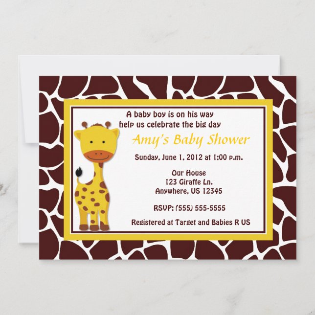 Giraffe Baby Shower or Birthday Invitation (Front)