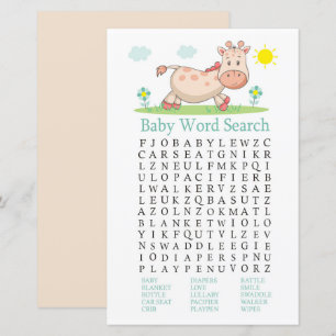 Giraffe Baby Shower Word Search Game