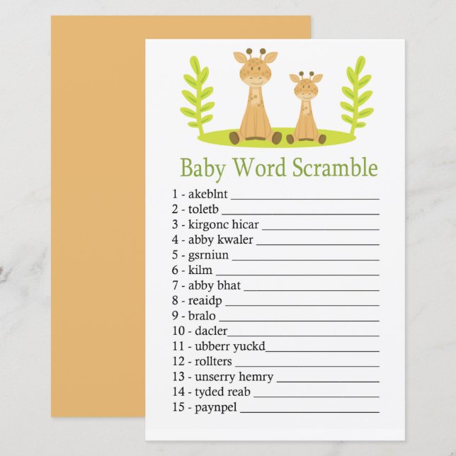 Giraffe Baby word scramble game (Front/Back)