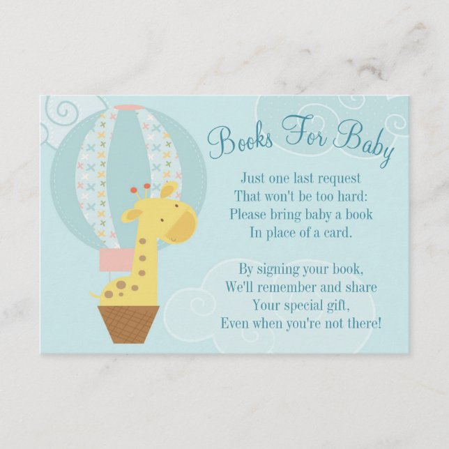 Giraffe Balloon Baby Shower Book Card Bring A Book (Front)