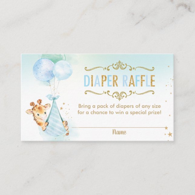 Giraffe Balloons Baby Shower Diaper Raffle Ticket Enclosure Card (Front)