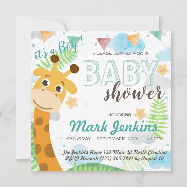Giraffe beautiful bright Baby Boy Shower Invitation (Front)